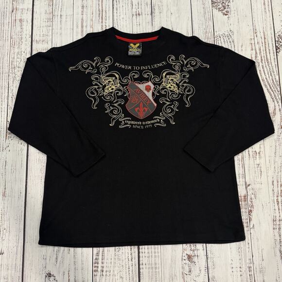 Avirex 2XL Waffle Long Sleeve Tee Black Gold Skull Graphic Y2K Streetwear - Picture 1 of 6